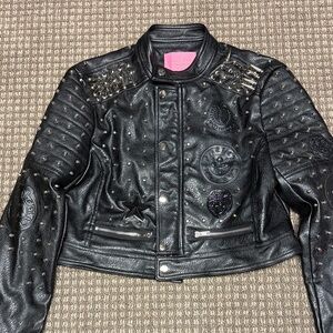 Azalea Wang Break Your Heart Studded Black Faux Leather Jacket